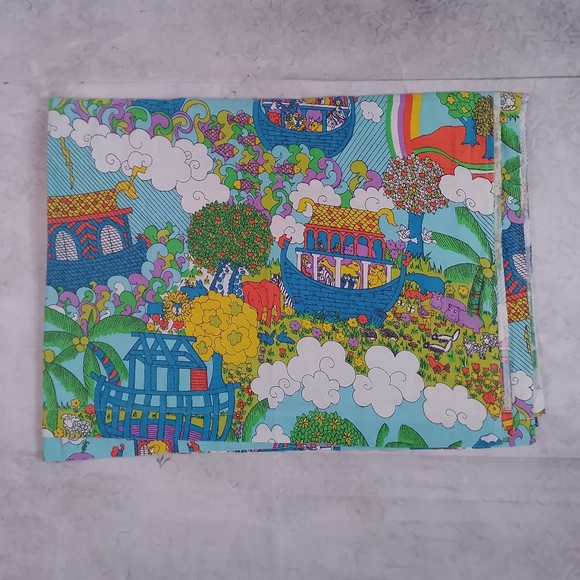 Vintage Other - Vintage 1960-70 Noah's Ark Themed Sears FULL Flat Sheet